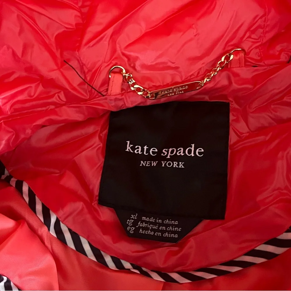 {Kate Spade} Hooded Quilted Packable Jacket in Hot Coral - Womens XL - NWT